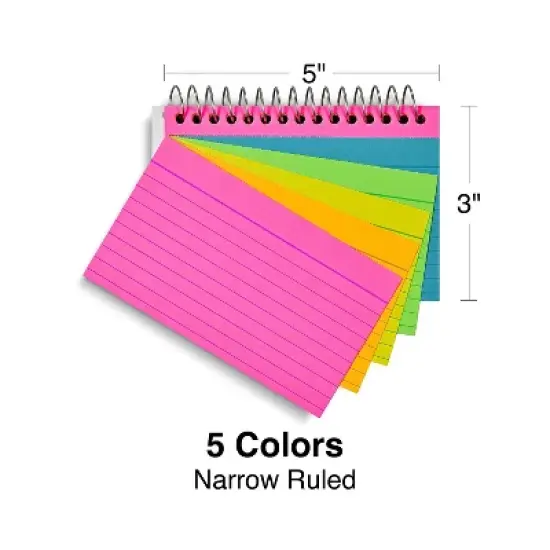 Staples 3" x 5" Line Ruled Assorted Neon Spiral-Bound Index Cards 2/PK (50994) TR50994 image {3}