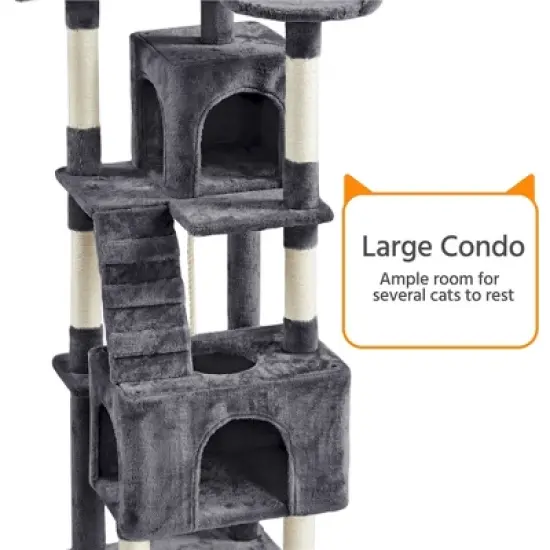 Yaheetech 72&Prime; Height Cat Tree Cat Condos for Small/Medium Cats Dark Gray image {6}