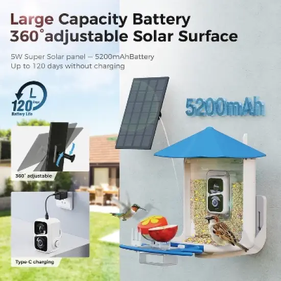 PerchMe&trade; Smart Bird Feeder with 2K Camera and Solar Panel, Azure Canopy in Blue image {5}