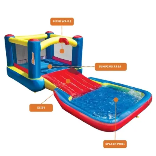 Banzai Bounce N Splash Outdoor Water Park Aquatic Activity Play Center with Slide, Grounding Stakes, Pump Included, and Portable Travel Storage Bag image {3}