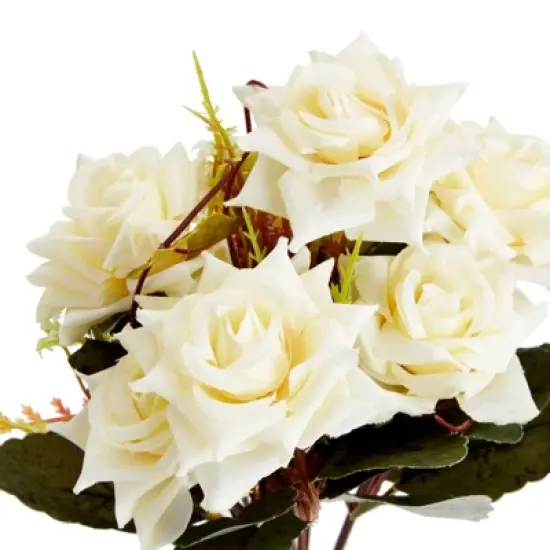 Farmlyn Creek 4 Piece Artificial White Roses, Fake Faux Flowers Plants with Ceramic Vase for Indoor Spring Home Decor image {3}