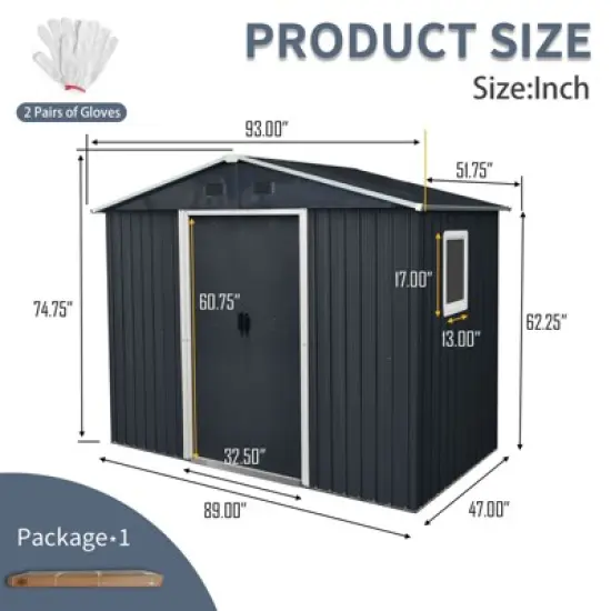 8ft x 4ft Outdoor Metal Storage Shed With window and metal foundation,Gray image {2}