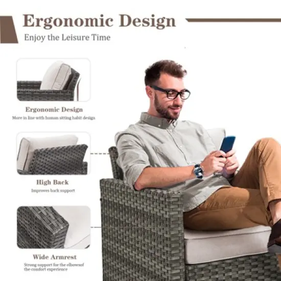 Buenhomino Outdoor Wicker Patio Furniture Set with 43" Propane Fire Pit, Swivel Patio Chairs Set with Sofa Couch, Fire Pit Table and Ottoman image {12}