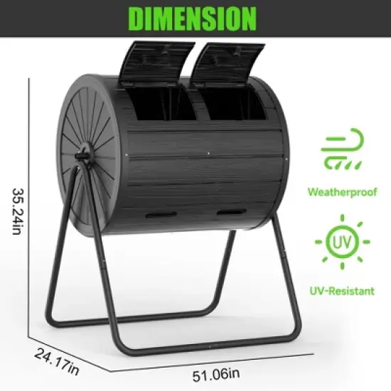 Dual Chamber Tumbling Composter 43 Gallon Large Outdoor Tumbling Composter Efficient Batch Composting Easy Turn Design image {4}