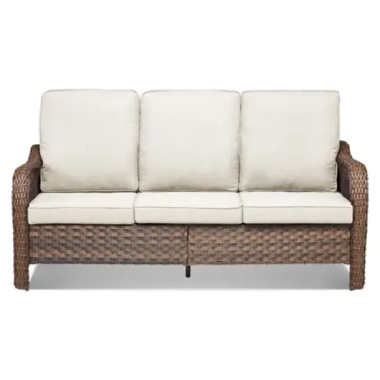 Buenhomino Outdoor Patio Couch Wicker Sofa - 3 Seater Rattan Sofa for Outside Patio Garden with Deep Seating and Olefin Cushions (Brown) image {6}