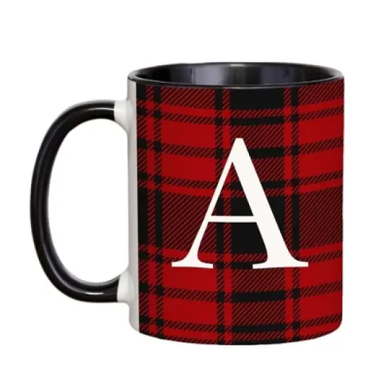 Personalization Mall Christmas Red Plaid Initial Coffee Mug image {3}