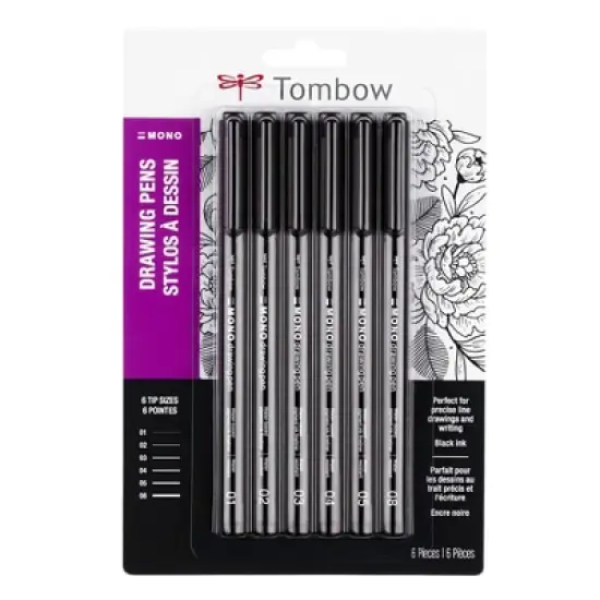 6ct MONO Drawing Pens Black - Tombow: Quick Drying, Durable Tip, Technical & Illustration Pens, Bold to Extra Fine Points image {12}