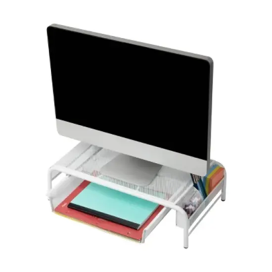 Mind Reader Mesh Monitor Stand with Drawer White image {2}