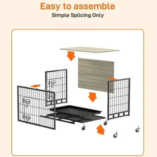 27.2" Dog Crate Furniture with Removable Tray and Wheels for Small Dogs, Wooden Dog Kennel Furniture with Double-Doors,Grey image {6}