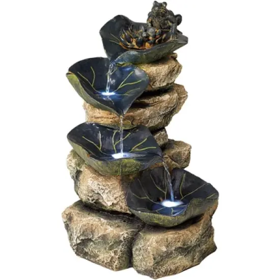 John Timberland Frog and Four Lily Pad Rustic Cascading Outdoor Floor Water Fountain with LED Light 21" for Yard Garden Patio Home Deck Porch Exterior image {3}