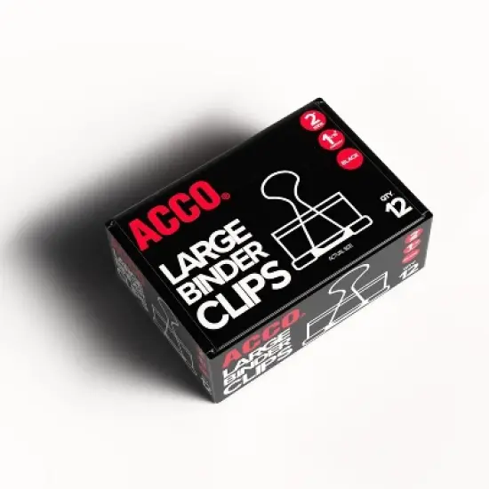 ACCO Large Binder Clips Steel Wire 1 1/16" Cap 2"w Black/Silver Dozen 72100 image {2}