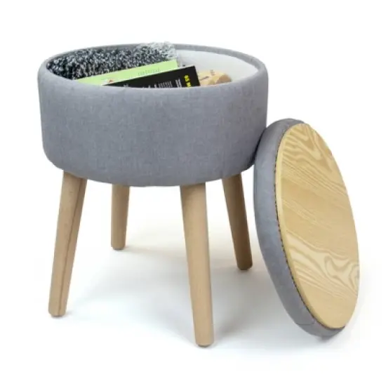 Round Storage Ottoman with Reversible Tray Cover - Humble Crew image {2}