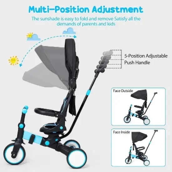 7-in-1 Foldable Baby Tricycle - Adjustable Parent Handle & Canopy - Safety Harness & Guardrail - Trike/Balance Bike for 1-6 Year Olds image {4}