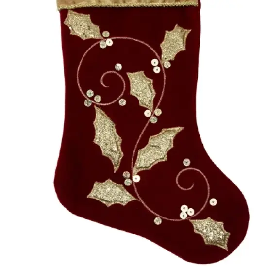Northlight 20.5-Inch Velvet Gold and Maroon Etched Cuff Christmas Stocking image {3}