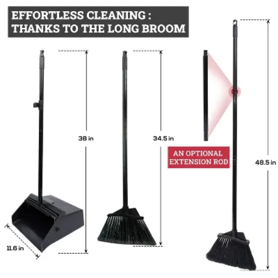 Bison Life 48.5" Dustpan and Broom Set for Home, Office, and Outdoor Use - Black- 1 Set image {3}