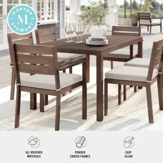 Martha Stewart Bedford 62" Indoor-Outdoor Patio Table with Brushed Woodgrain Aluminum Finish image {3}