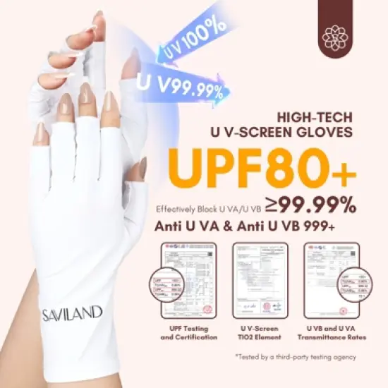 Saviland UV-Armor Gloves: UPF200+ Lab-Verified Defense w/99.9% UVA/UVB Block - Gel Lamp Fingerless Hand Shields.(White) image {1}