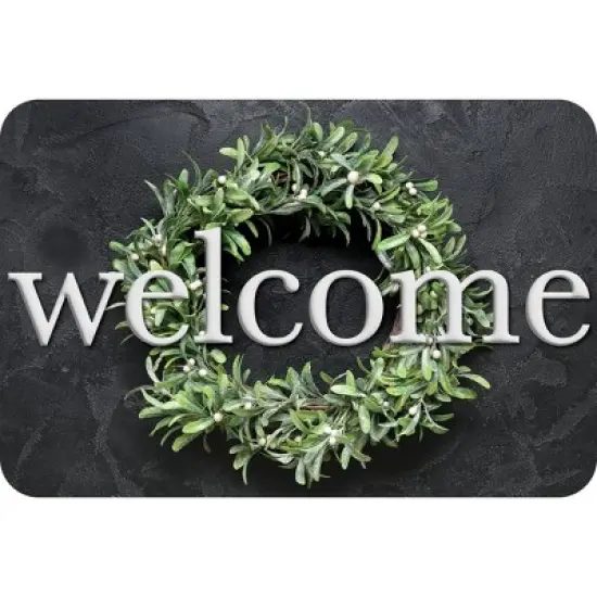 Ashley Productions&reg; The Original Fun Mat&trade;, Welcome Mat, 15.5" x 23.5", Slate Wreath Welcome image {1}
