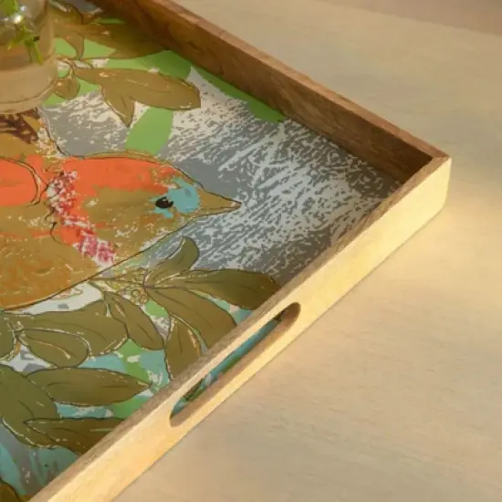 SEVOBAL Serving Platters Artisan Wooden Pretty Bird Tray, Vibrant Handcrafted Serving Platter for Entertaining, Multicolored, 14.57"*14.57"*1.57" image {4}