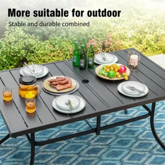 Captiva Designs 1pc Outdoor Patio Dining Steel Table with Umbrella Hole for 6 image {8}