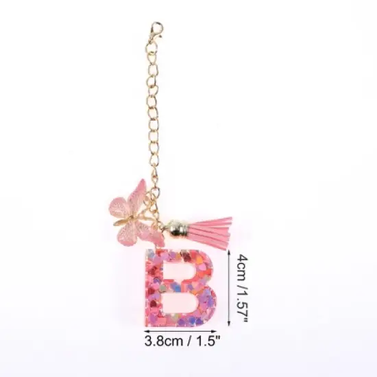 Unique Bargains Heart Sequin Letter B Butterfly Tassel Water Cup Pendant Pink 1 Pc image {1}