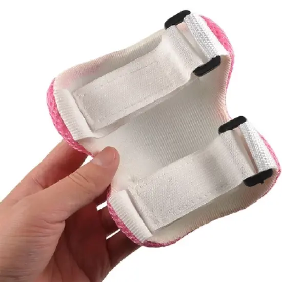 Unique Bargains Cycling Roller Skating Plastic Wrist Elbow Knee Support Brace 6 in 1 Set Protective Pads Pink White 4.9" x 3.9" image {3}