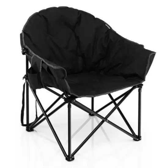 Costway Folding Camping Moon Padded Chair with Carry Bag Cup Holder Portable Navy\ Brown\Grey image {11}