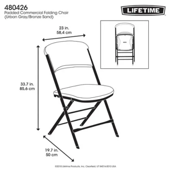 4pk Padded Commercial Grade Folding Chair Gray - Lifetime image {16}