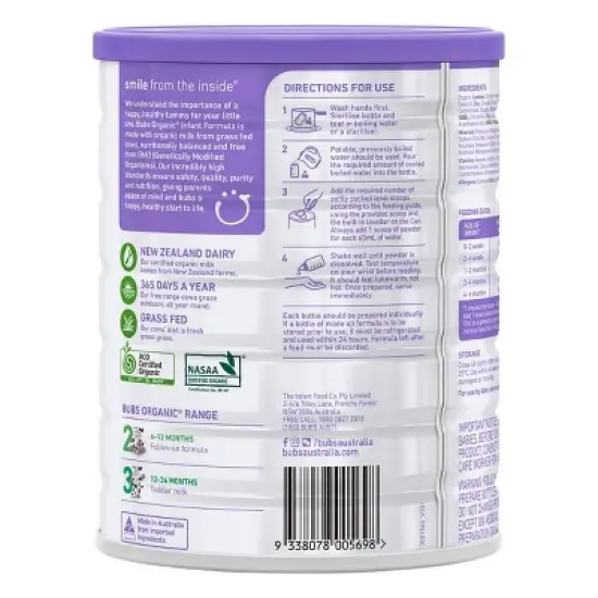 Aussie Bubs Stage 1 Organic Grass Fed Powder Infant Formula - 28.2oz image {2}