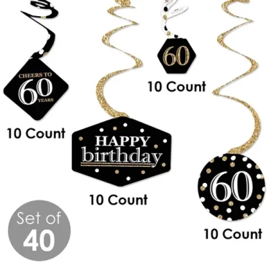 Big Dot of Happiness Adult 60th Birthday - Gold - Birthday Party Hanging Decor - Party Decoration Swirls - Set of 40 image {3}