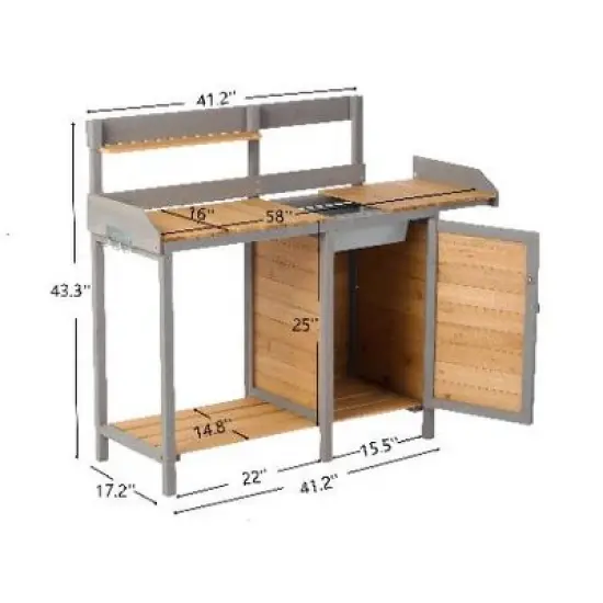 PAGED Outdoor Potting Bench, Wooden Potting Table with Cabinet and Spacious Surface for Backyard Garage, Workshop & Outdoor Use image {2}