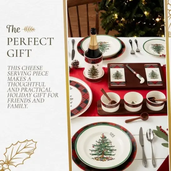 Spode Christmas Tree Cheese Board & Knife Set, Tartan Plaid - Holiday Entertaining, Charcuterie, Cheese and Cracker Tray, and Seasonal Serveware image {6}