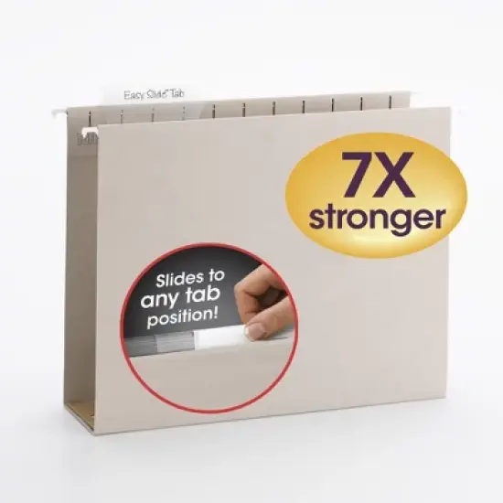 Smead TUFF Hanging Box Bottom Folder with Easy Slide Tab, 3" Expansion, 1/3-Cut Sliding Tab, Letter Size, Steel Gray, 18 Per Box (64241) image {5}