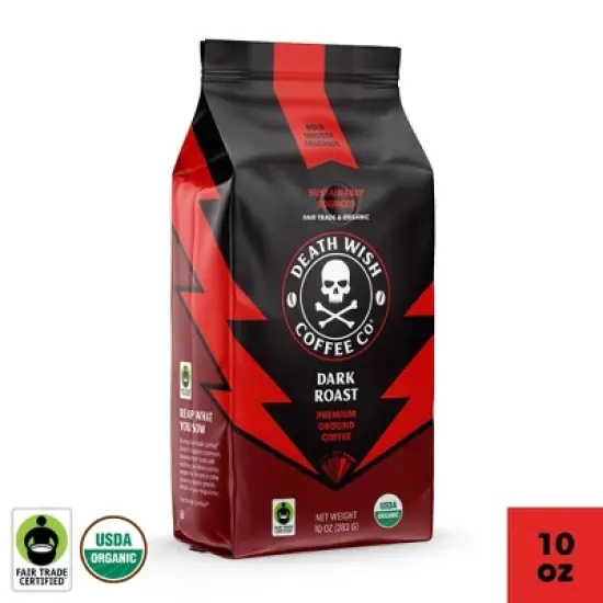 Death Wish Coffee Organic and Fair Trade Dark Roast Ground Coffee 10oz image {6}