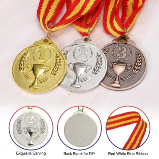 Unique Bargains Games Sports Competitions Award Medals with Neck Ribbon 6 Pcs image {2}