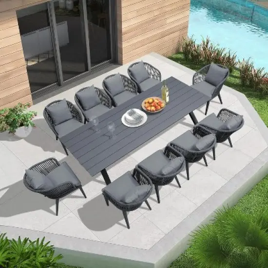 PURPLE LEAF Outdoor Dining Set Patio Aluminium Table and Rope Weave Chairs Included Cushions for Backyard Decor Kitchen image {9}