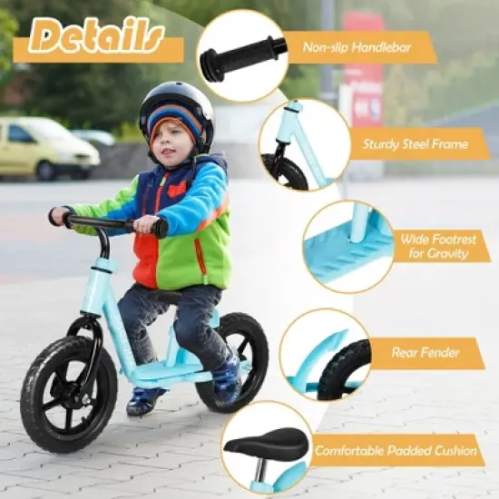 Babyjoy 11'' Kids Balance Bike w/ Footrest No Pedal Toddler Training Bike White\Blue\Black image {7}