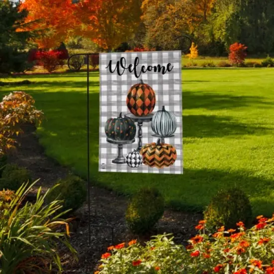 Pattern Painted Pumpkins Fall Burlap Garden Flag 18" x 12.5" Briarwood Lane image {3}