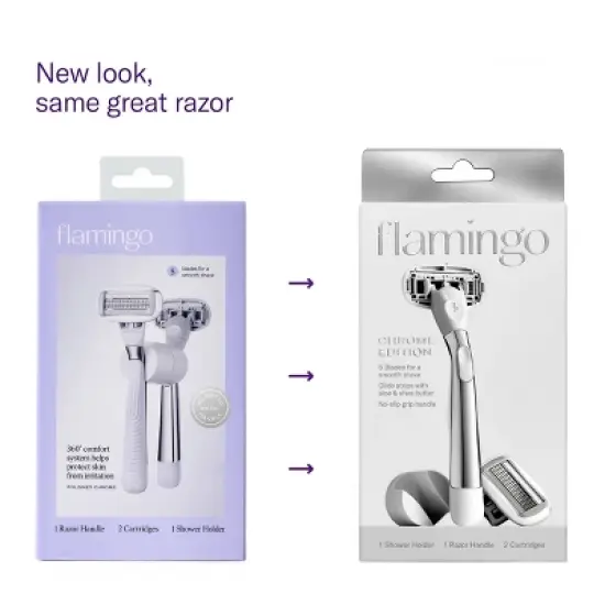 Flamingo 5-Blade Women's Razor - 1 Razor Handle + 2 Razor Blade Refills - Polished Chrome image {1}