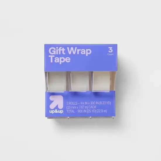 3pk Gift Wrap Tape - up&up&trade;: Clear Plastic Tape for Gift Wrapping, 0.75" Width, 300" Length, Christmas Wrapping image {4}