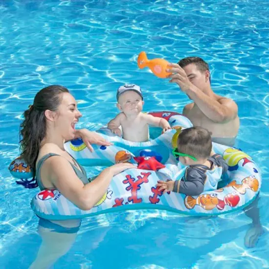 Swim Central 46.5" Underwater Creatures Mommy and Us Dual Inflatable Swimming Pool Float image {2}