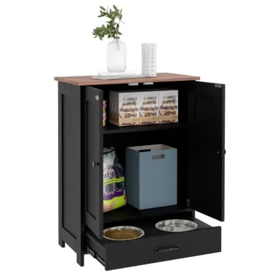 INFURNIC Pet Bowl Feeding Station with Hidden Bowls Storage Cabinet Adjustable Panel for Medium Dogs, Black, 23.6"*13.8"*31.5" image {5}