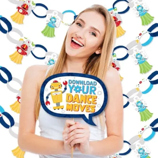 Big Dot of Happiness Gear Up Robots - Banner and Photo Booth Decorations - Birthday Party or Baby Shower Supplies Kit - Doterrific Bundle image {1}