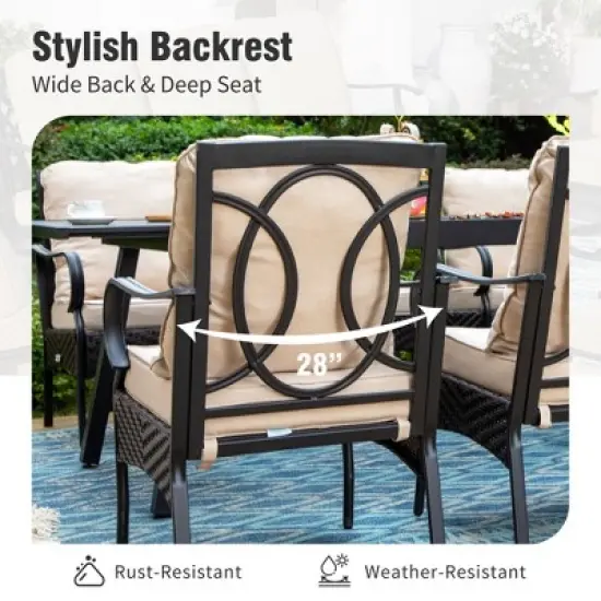 Captiva Designs 9pc Patio Dining Extendable Steel Rectangle Table & Rattan Metal Fixed Chairs & Swivel Arm Chairs image {7}