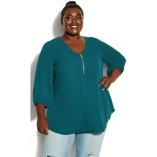 Women's Plus Size Meila Zip Plain Top - Navy |  AVENUE image {2}