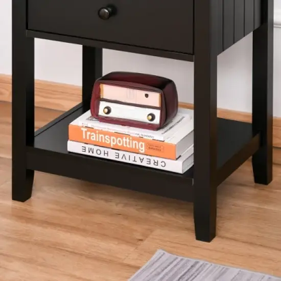 HOMCOM Modern Style Nightstand, Side Table with Drawer and Storage Shelf for Bedroom, or Living Room image {6}