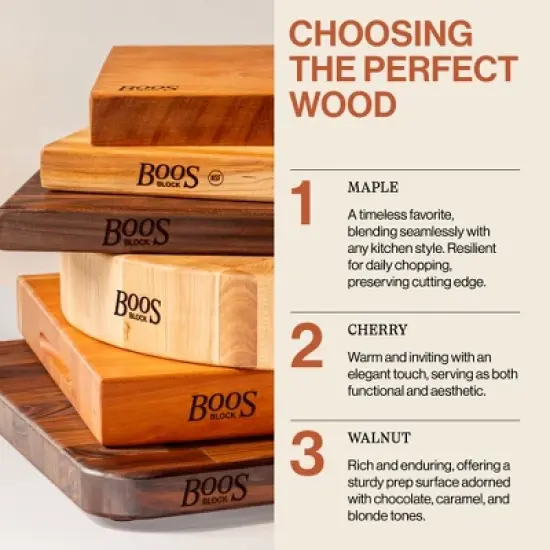 John Boos Small Chop-N-Slice Maple Wood Cutting Board for Kitchen, Reversible Edge Grain Square Butcher Boos Block image {5}