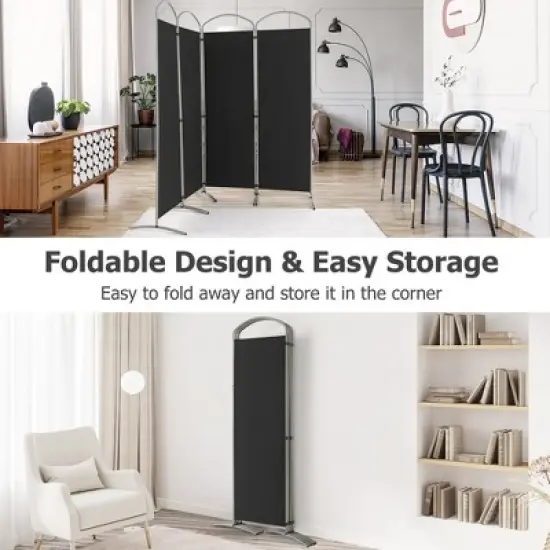 Costway 4 Panels Folding Room Divider 6 Ft Tall Fabric Privacy Screen Black/Brown/Grey/White image {4}