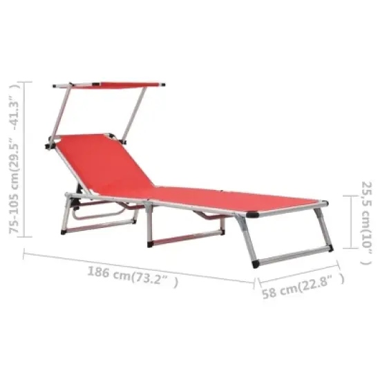 vidaXL Folding Sunlounger with Adjustable Sunroof and Backrest - Lightweight and Portable Aluminum and Textilene Fabric in Striking Red Color image {9}