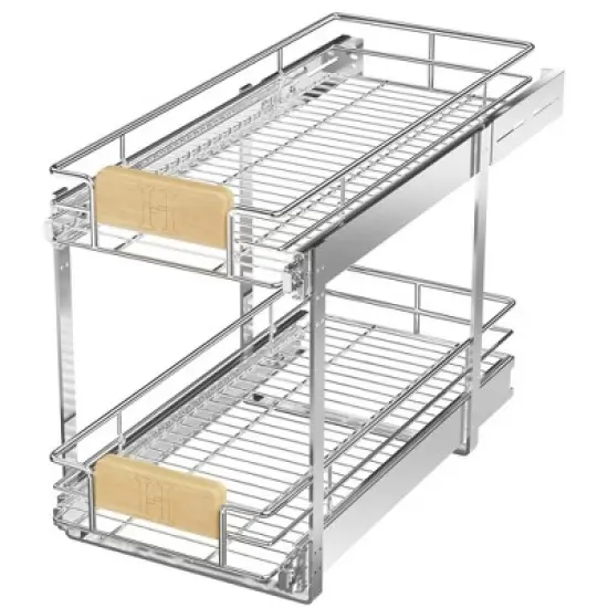 LOVMOR 2 Tier Pull Out Cabinet Organizer 10&frac12;" W x 21&frac12;" D, Slide Out Drawers with Wooden Handle, Sliding Shelves Organization image {6}